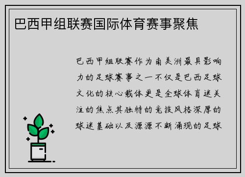巴西甲组联赛国际体育赛事聚焦