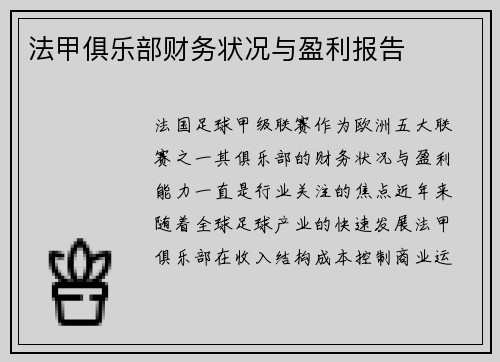 法甲俱乐部财务状况与盈利报告